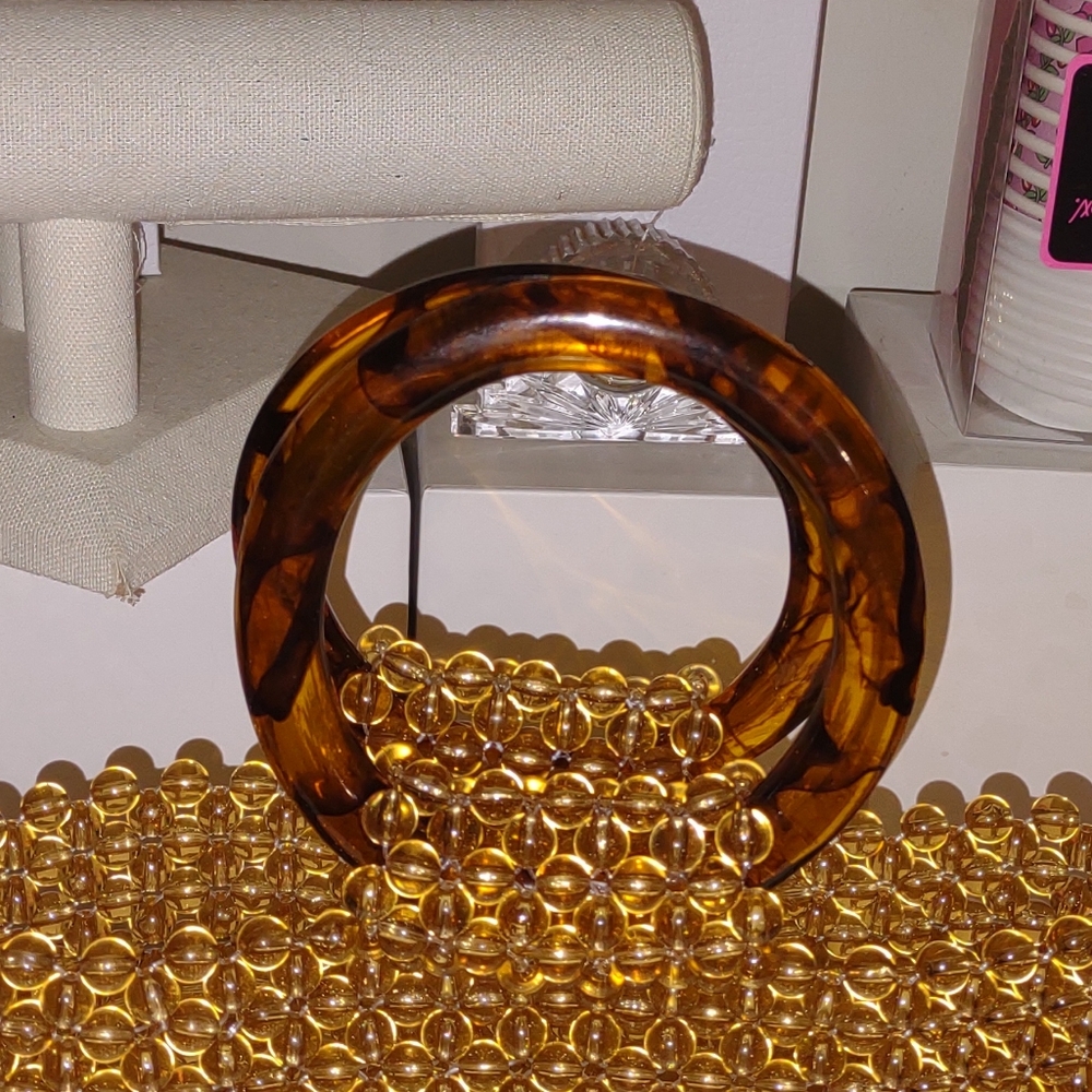Gorgeous Vintage Golden Amber Handmade Beaded Wristlet Handbag